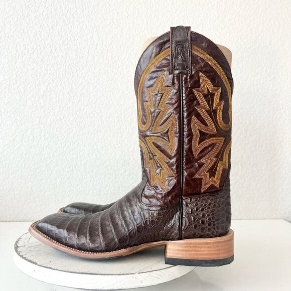 Rod Patrick Mens Cowboy Boots 12AAA Brown Caiman Leather Western Square Toe - Picture 4 of 12